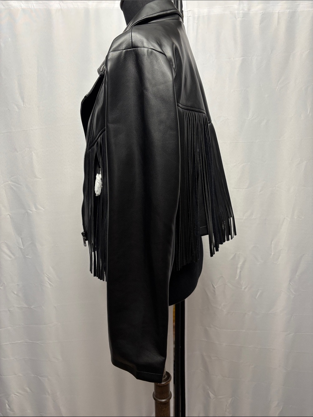 sofia by sofia vergara Black Fringe Faux Leather Moto Biker Jacket Size Large - Picture 5 of 10